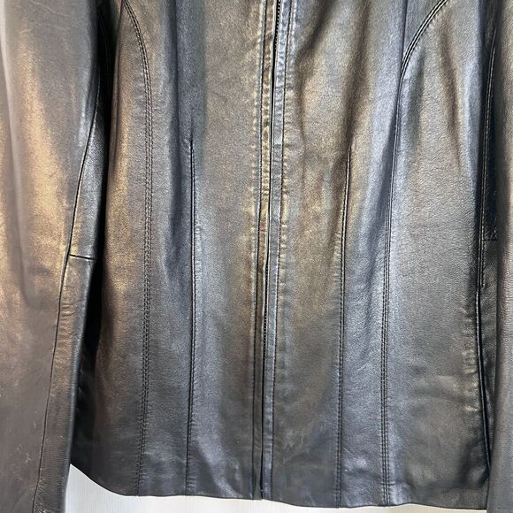 Nine West 100% Black Leather Jacket Full Zip Classic Leather Core Biker Sz Small - Picture 6 of 10
